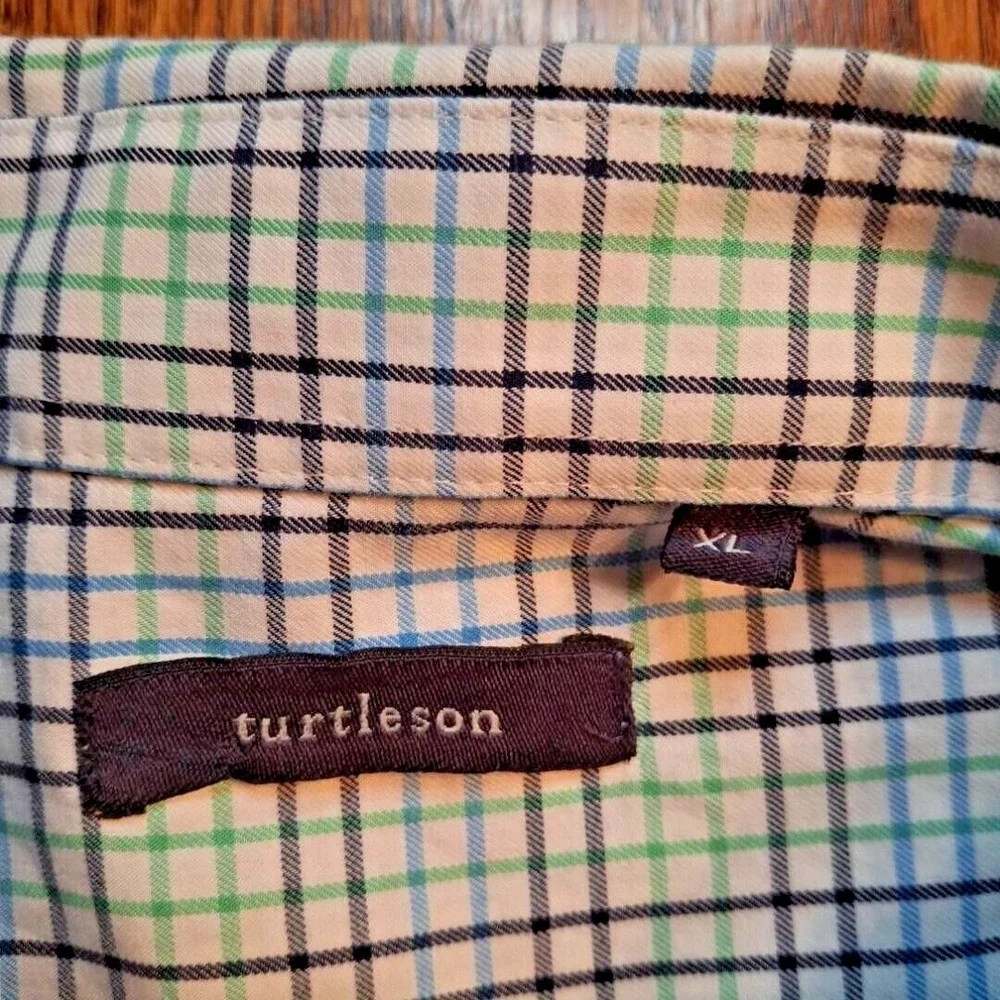Turtleson Blue Green Check Mens Button up Shirt Size XL Preppy‎  Easter Spring - Picture 4 of 9